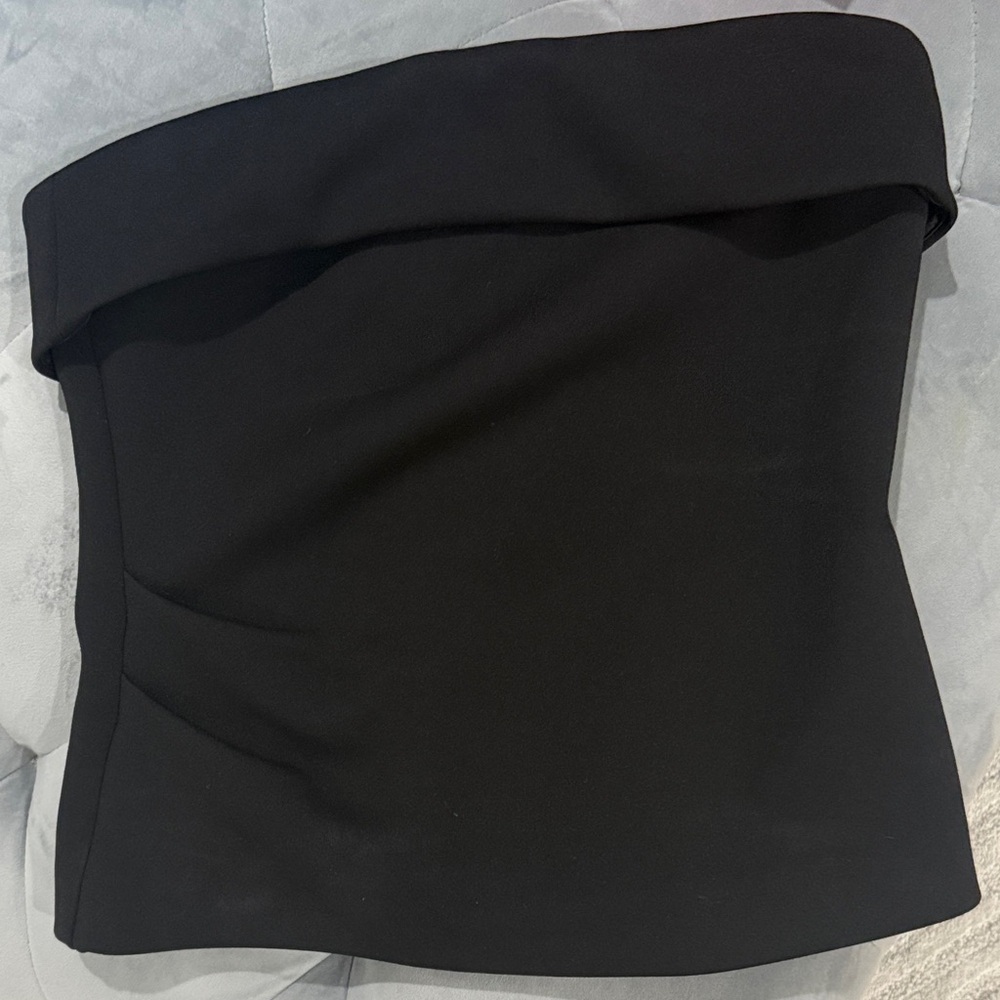 Babaton Black Strapless Fold-Over Crop Top